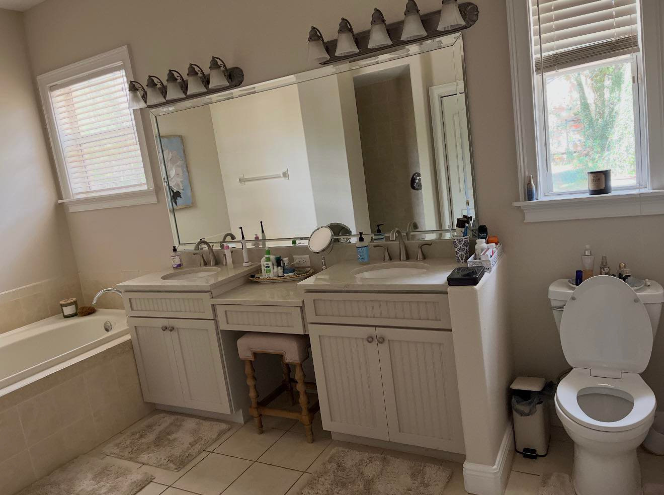 Master bathroom double vanity before remodel